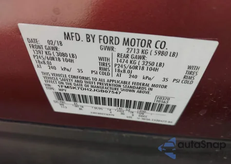 2018 Ford Explorer Xlt из США, поврежденный, VIN 1FM5K7DH2JGB07547